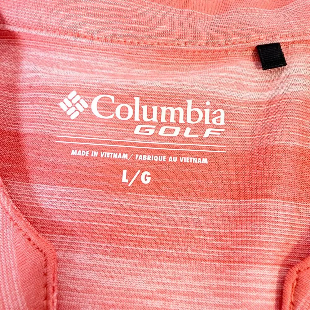 Columbia Striped Coral V-Neck Polo Womens Large‎ Performance Active Golf Shirt